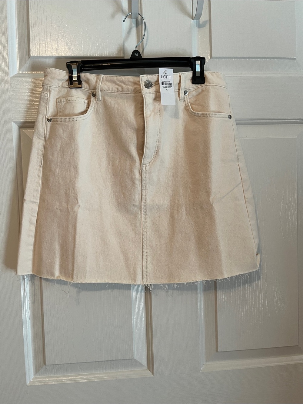 NWT LOFT Cream Denim Mini Skirt with Raw Hem